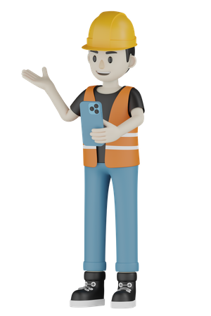 Worker Talking On Mobile  3D Illustration