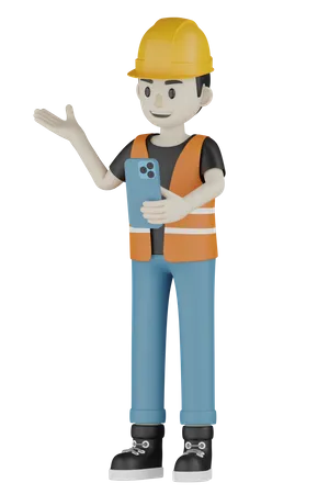 Worker Talking On Mobile  3D Illustration