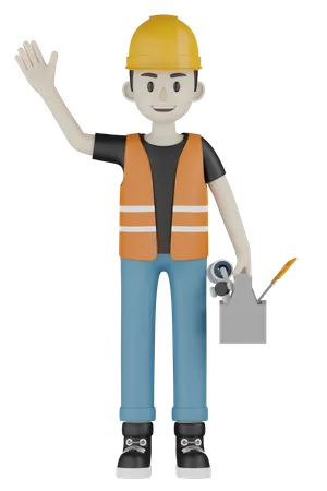 Worker Waving Hand  3D Illustration