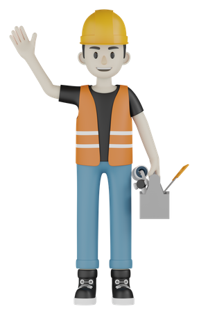 Worker Waving Hand  3D Illustration