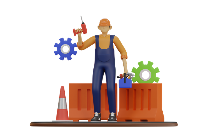 Worker with drill machine  3D Icon