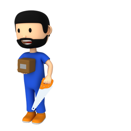 Worker with Saw  3D Illustration