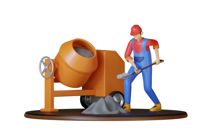 Worker with shovel  3D Illustration