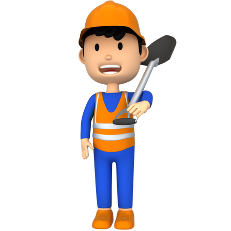 Worker with Shovel  3D Illustration