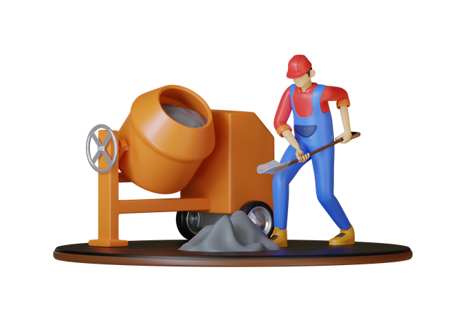 Worker with shovel  3D Illustration