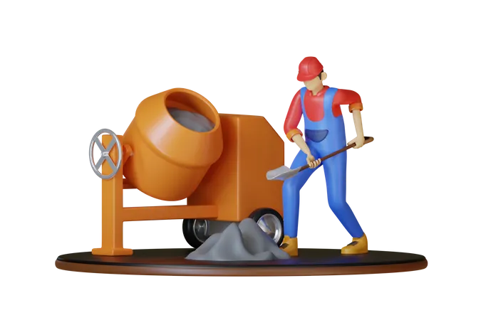 Worker with shovel 3D Illustration