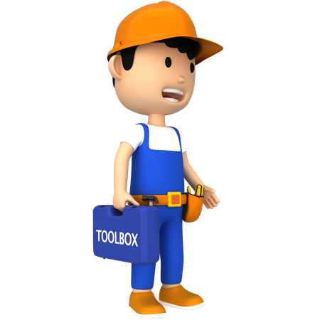 Worker with Toolbox  3D Illustration