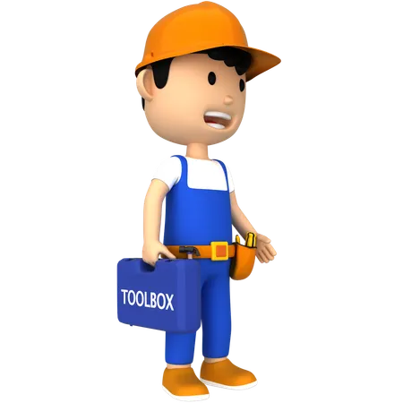 Worker with Toolbox  3D Illustration