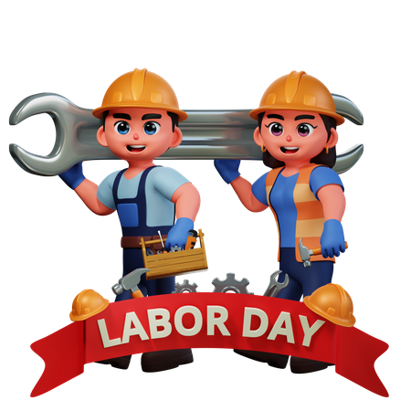 Workers walking with toolkit  3D Icon
