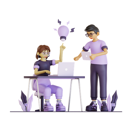 Working Couple Found An Ideas  3D Illustration