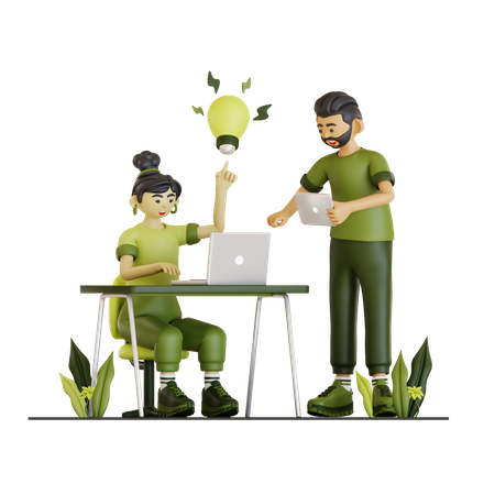 Working Couple Found An Ideas  3D Illustration