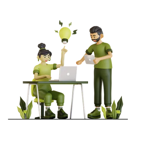 Working Couple Found An Ideas  3D Illustration