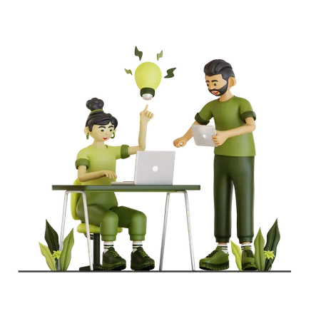 Working Couple Found An Ideas 3D Illustration