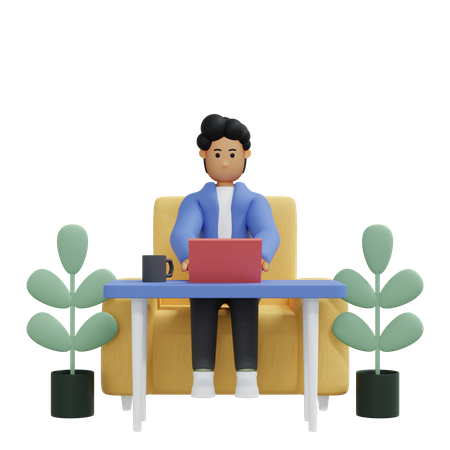 Working employee at home  3D Illustration