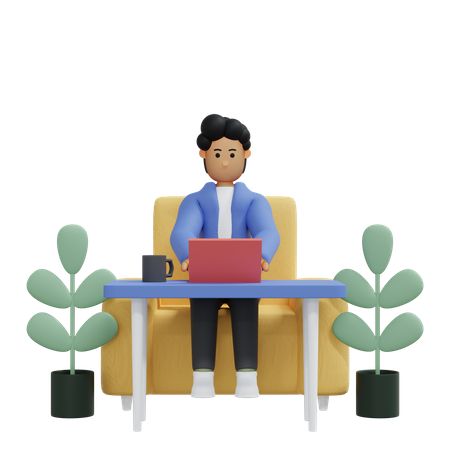 Working employee at home 3D Illustration