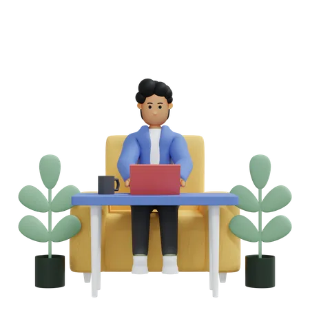 Working employee at home  3D Illustration