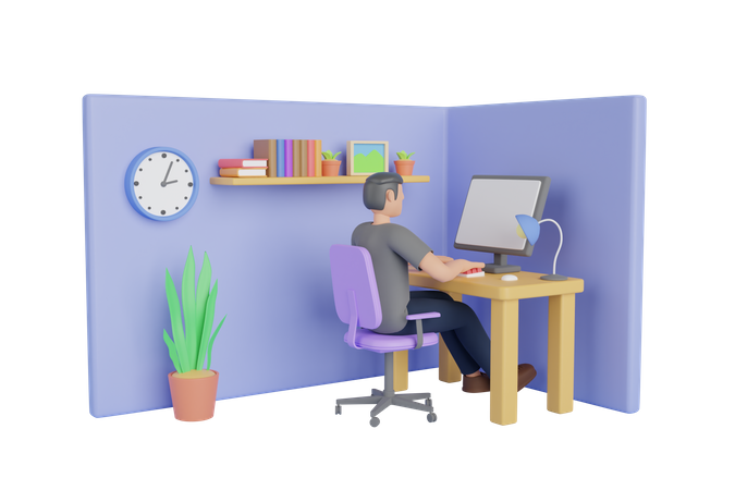 Working From Home 3D Illustration