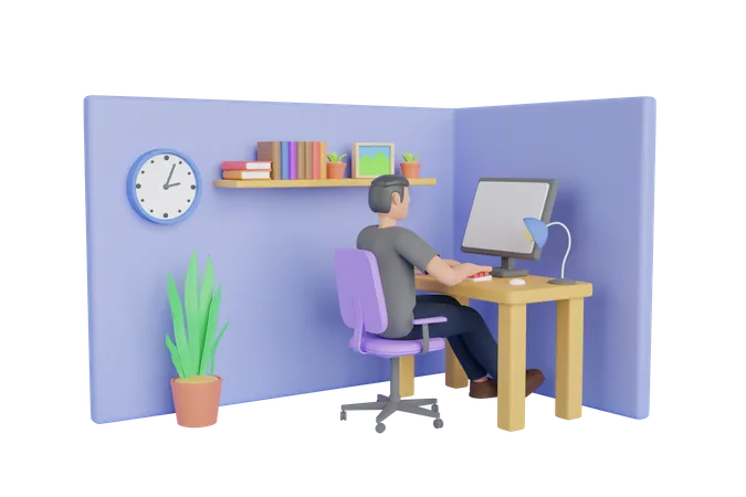 Working From Home 3D Illustration