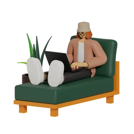 Working from Home, The New Normal 3D Illustration