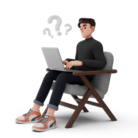 Working man confused about laptop  3D Illustration