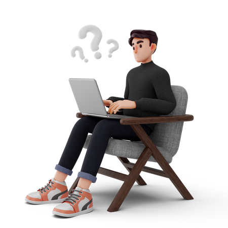 Working man confused about laptop  3D Illustration