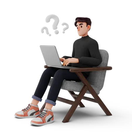 Working man confused about laptop 3D Illustration