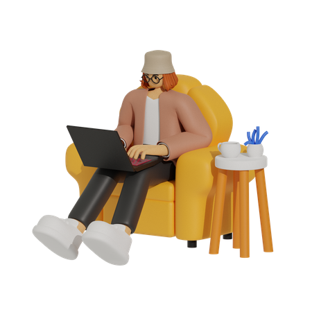 Working on sofa  3D Icon