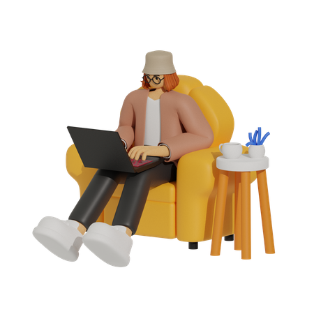 Working on sofa  3D Illustration