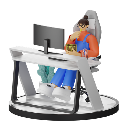 Working while eating snack  3D Illustration