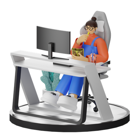 Working while eating snack 3D Illustration