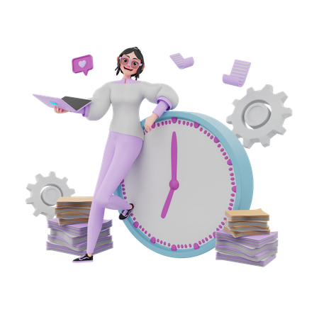 Working woman making task schedule  3D Icon