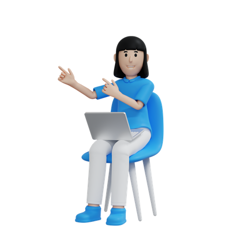 Working woman pointing something at left  3D Illustration