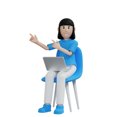 Working woman pointing something at left  3D Illustration