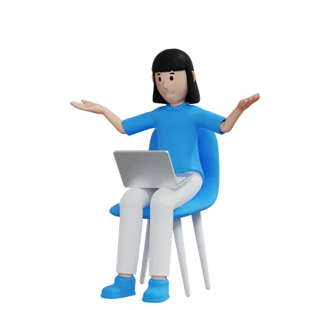 Working woman presenting something 3D Illustration