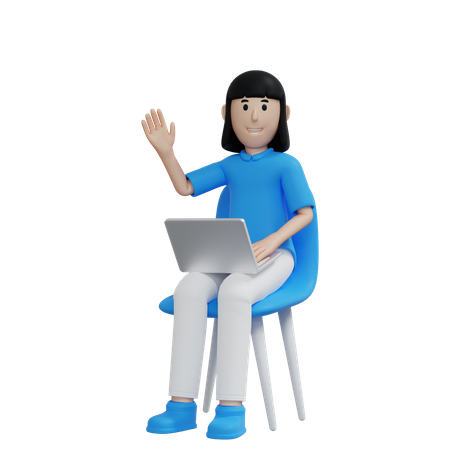 Working woman say hello  3D Illustration