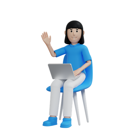 Working woman say hello 3D Illustration