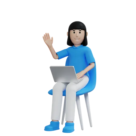 Working woman say hello 3D Illustration