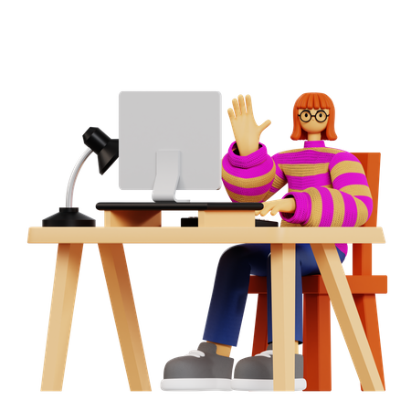 Working woman say hi at workpalce  3D Illustration