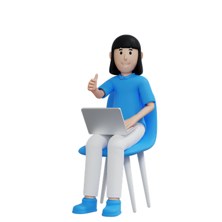 Working woman showing thumb up  3D Illustration