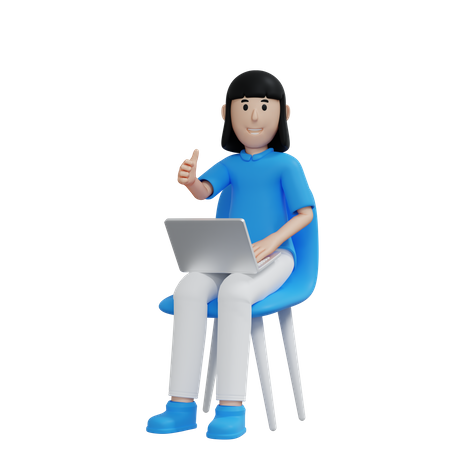 Working woman showing thumb up 3D Illustration