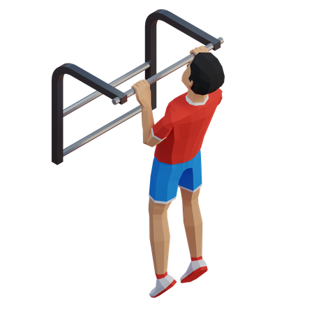 Workout men chin up low poly  3D Illustration