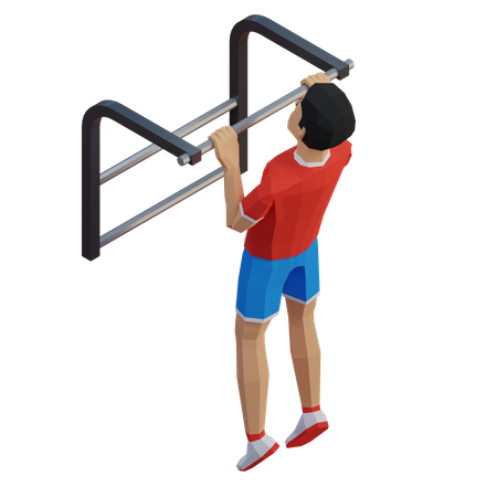 Workout men chin up low poly 3D Illustration