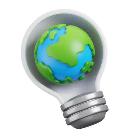 World in Light Bulb  3D Icon