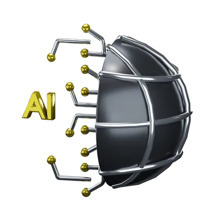 3 D AI Artificial Intelligence World Network Financial Technology Icon Isolated On Transparent Background 3 D Illustration 3D Icon