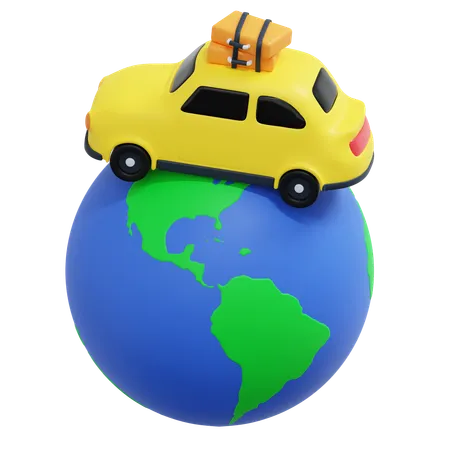 Car Driving Around The World 3 D Icon Holiday Illustration 3D Icon