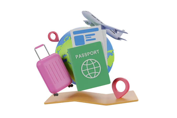 World tour travel essentials  3D Illustration