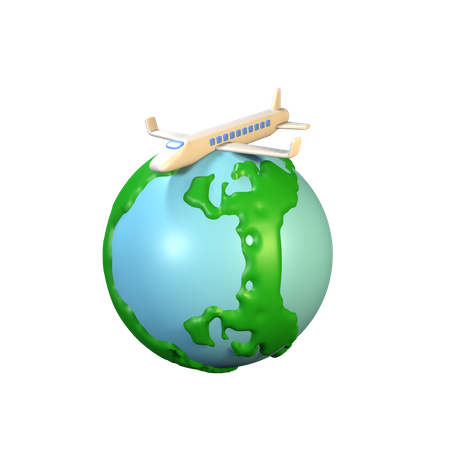 World with Airplane  3D Icon