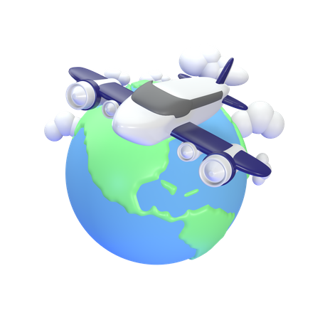 World with Airplane  3D Icon