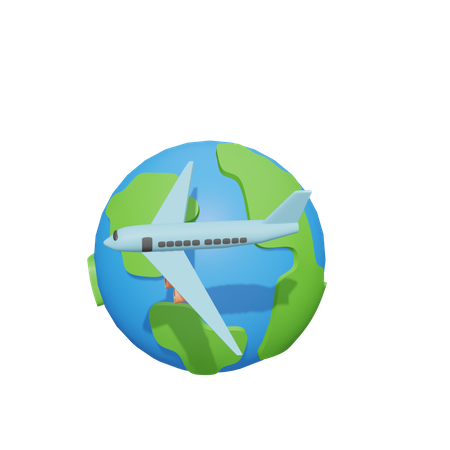 World with Airplane  3D Icon