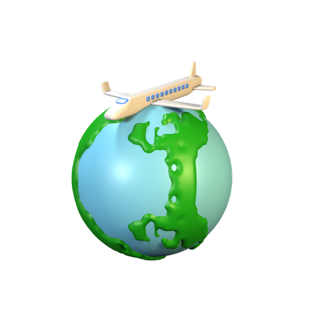 World with Airplane 3D Icon